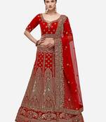 Red Heavy Bridal Semi-Stitched 9000 Velvet Lehenga & Unstitched Blouse With Dupatta