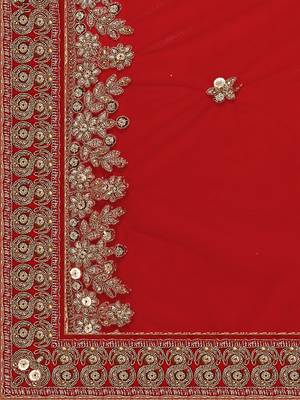 Red Heavy Bridal Semi-Stitched 9000 Velvet Lehenga & Unstitched Blouse With Dupatta 5