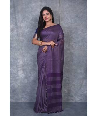 purple silk hand woven handloom saree with blouse 1