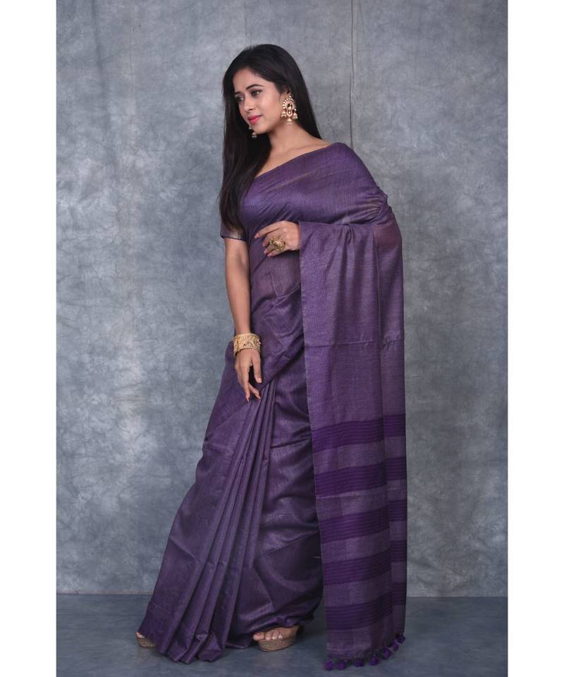 purple silk hand woven handloom saree with blouse