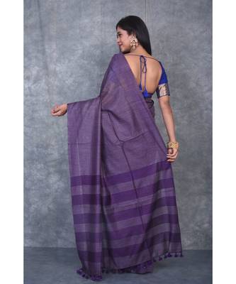purple silk hand woven handloom saree with blouse 3