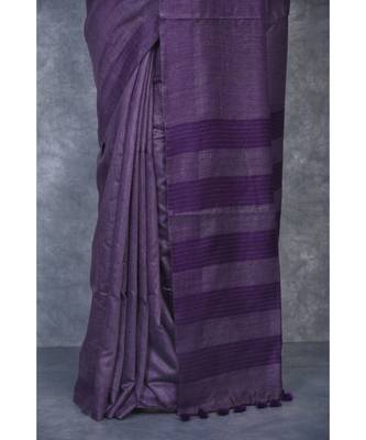 purple silk hand woven handloom saree with blouse 4