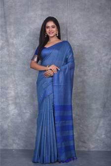 blue silk hand woven handloom saree with blouse