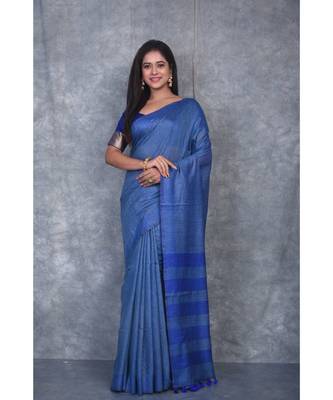 blue silk hand woven handloom saree with blouse 1