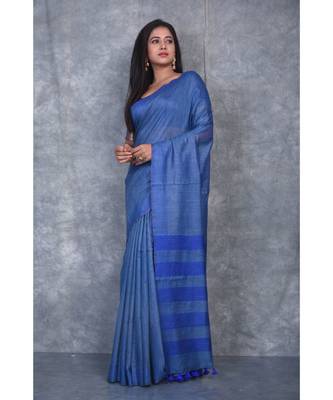 blue silk hand woven handloom saree with blouse 2