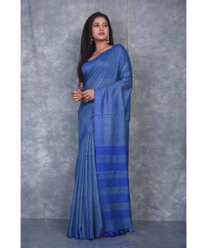 blue silk hand woven handloom saree with blouse