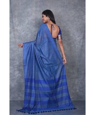 blue silk hand woven handloom saree with blouse 3