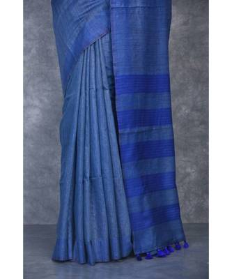 blue silk hand woven handloom saree with blouse 4