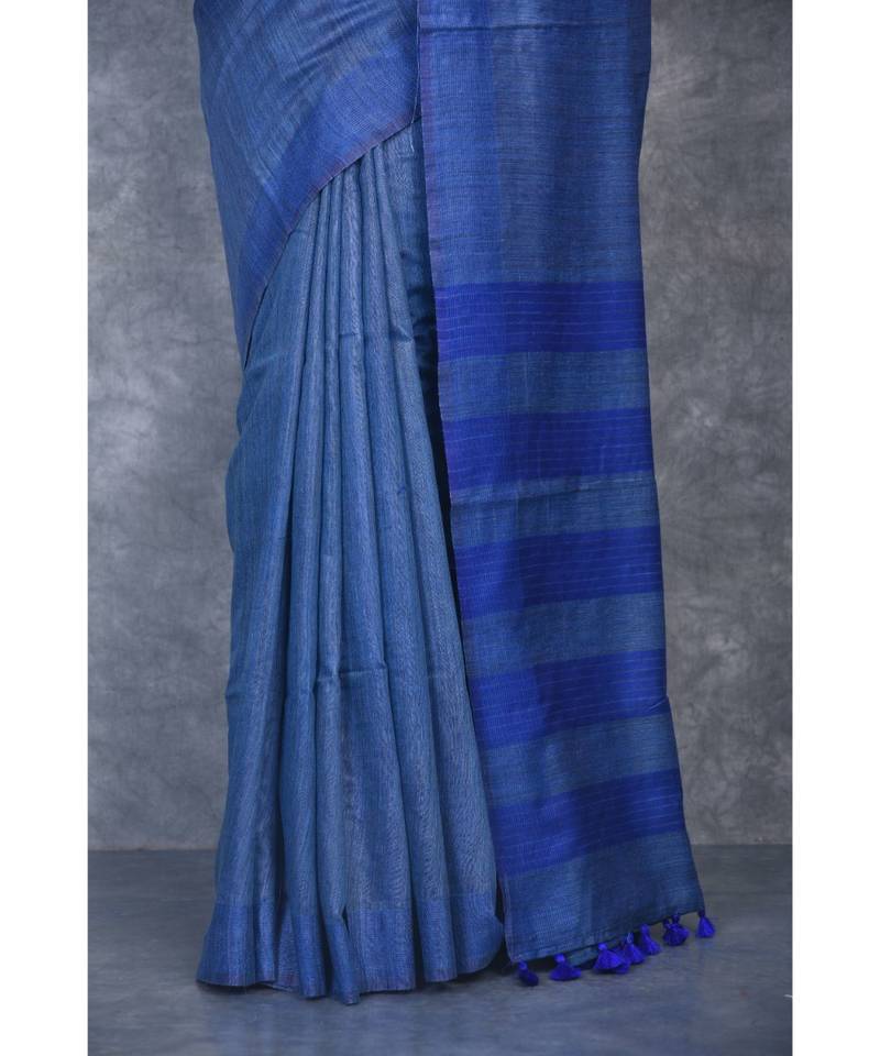blue silk hand woven handloom saree with blouse