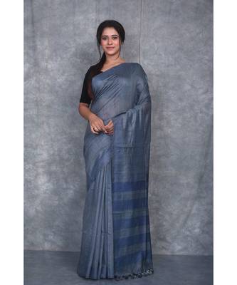 grey silk hand woven handloom saree with blouse 1