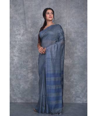 grey silk hand woven handloom saree with blouse 2