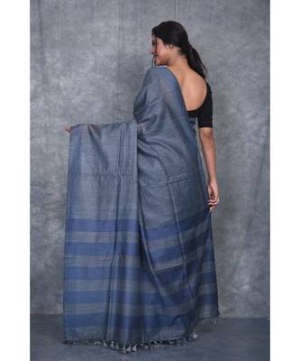 grey silk hand woven handloom saree with blouse 3