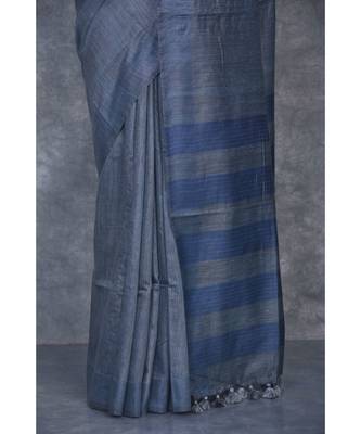 grey silk hand woven handloom saree with blouse 4