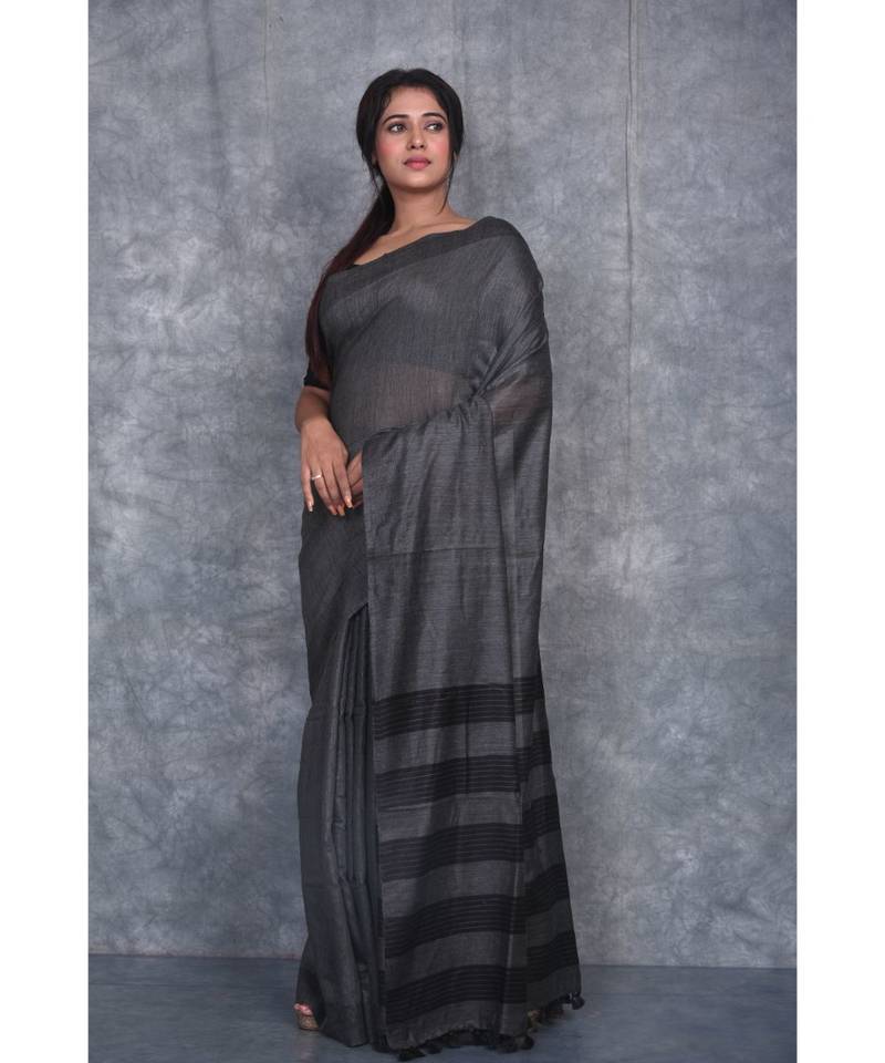 black silk hand woven handloom saree with blouse