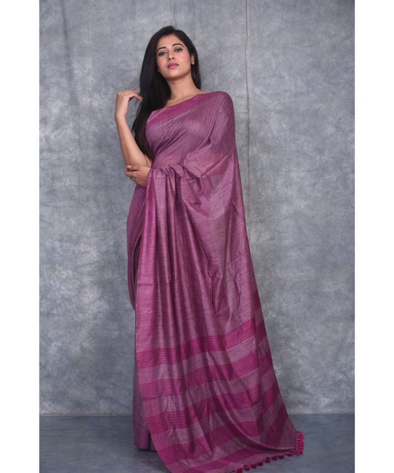 magenta silk hand woven handloom saree with blouse