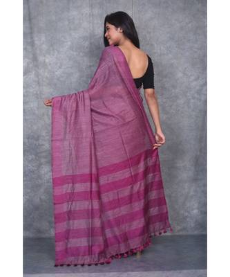 magenta silk hand woven handloom saree with blouse 3