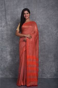 copper silk hand woven handloom saree with blouse
