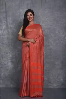 copper silk hand woven handloom saree with blouse