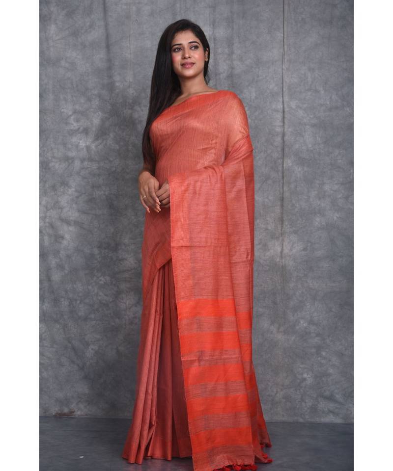 copper silk hand woven handloom saree with blouse