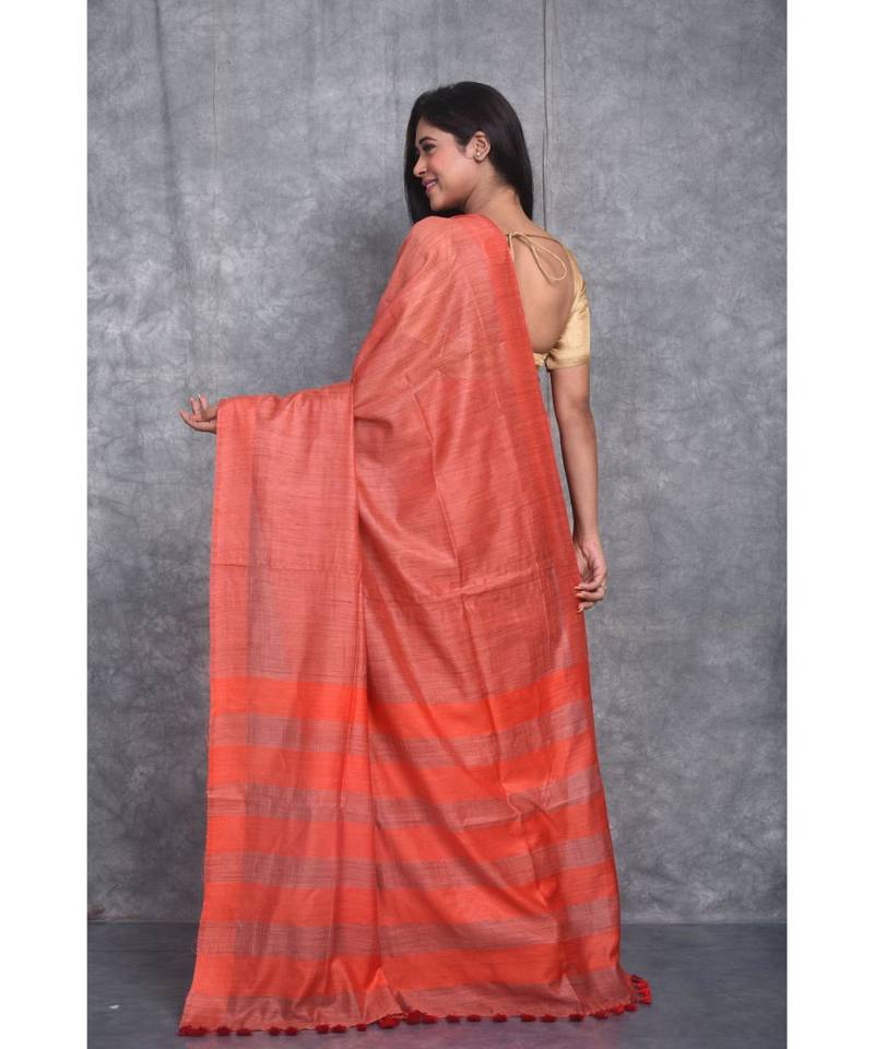 copper silk hand woven handloom saree with blouse