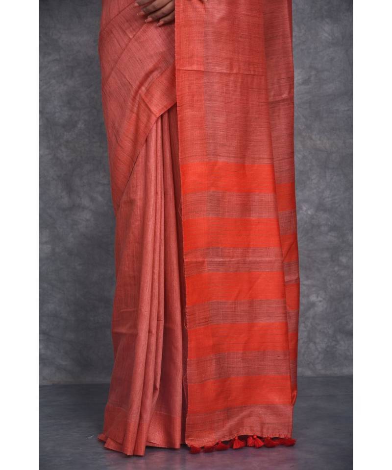 copper silk hand woven handloom saree with blouse