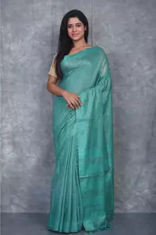 teal silk hand woven handloom saree with blouse