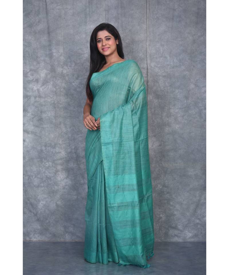 teal silk hand woven handloom saree with blouse