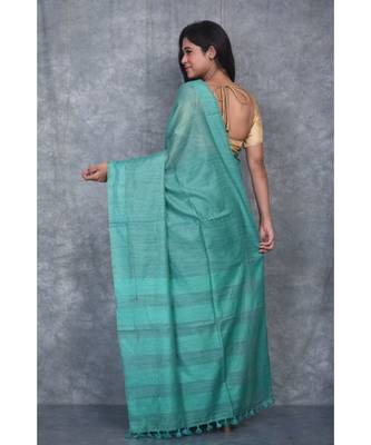 teal silk hand woven handloom saree with blouse 3