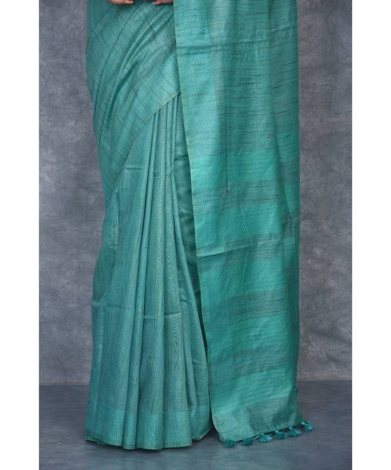 teal silk hand woven handloom saree with blouse