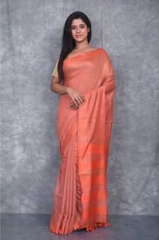 orange silk hand woven handloom saree with blouse