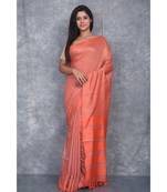orange silk hand woven handloom saree with blouse