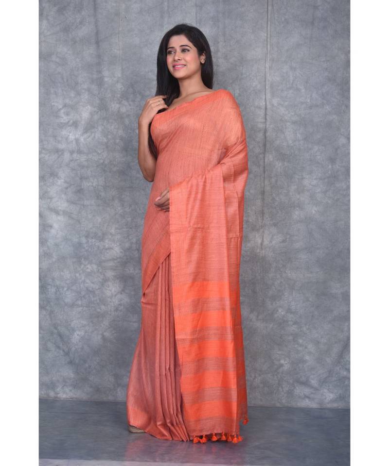 orange silk hand woven handloom saree with blouse