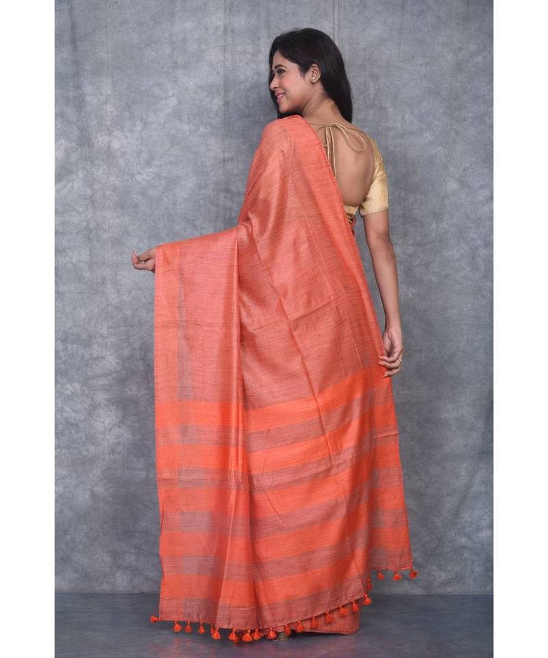 orange silk hand woven handloom saree with blouse