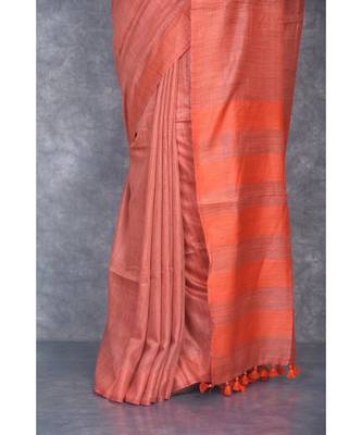 orange silk hand woven handloom saree with blouse 4