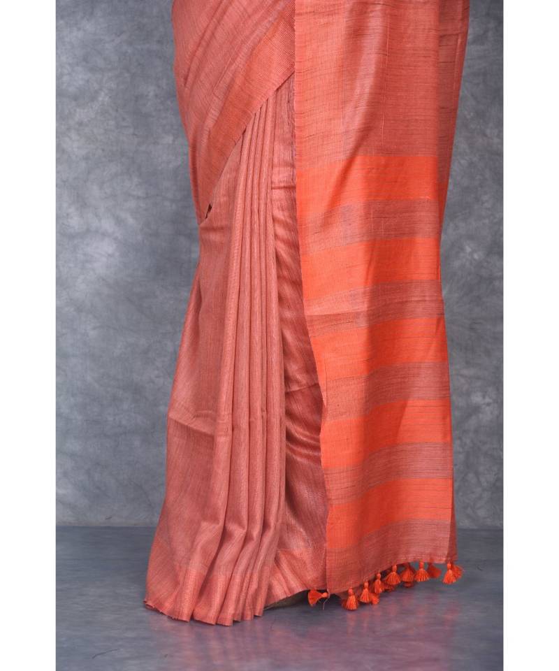 orange silk hand woven handloom saree with blouse