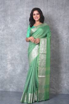 green silk hand woven handloom saree with blouse