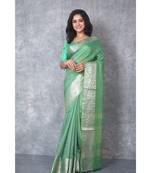green silk hand woven handloom saree with blouse
