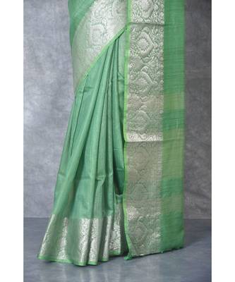 green silk hand woven handloom saree with blouse 4