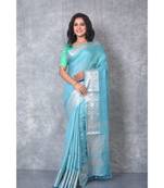 turquoise silk hand woven handloom saree with blouse
