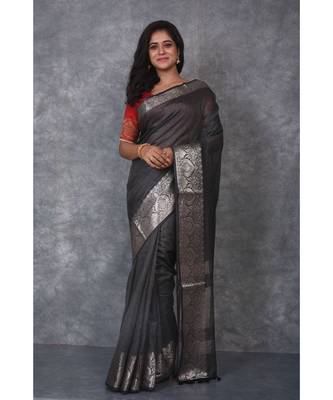 black silk hand woven handloom saree with blouse 1