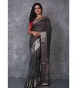 black silk hand woven handloom saree with blouse