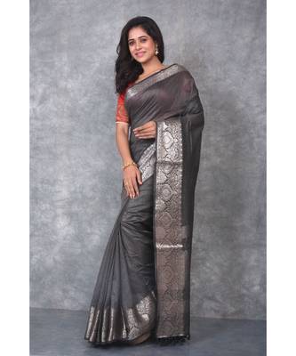 black silk hand woven handloom saree with blouse 2