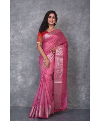 mauve silk hand woven handloom saree with blouse 1