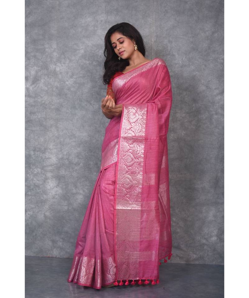 mauve silk hand woven handloom saree with blouse