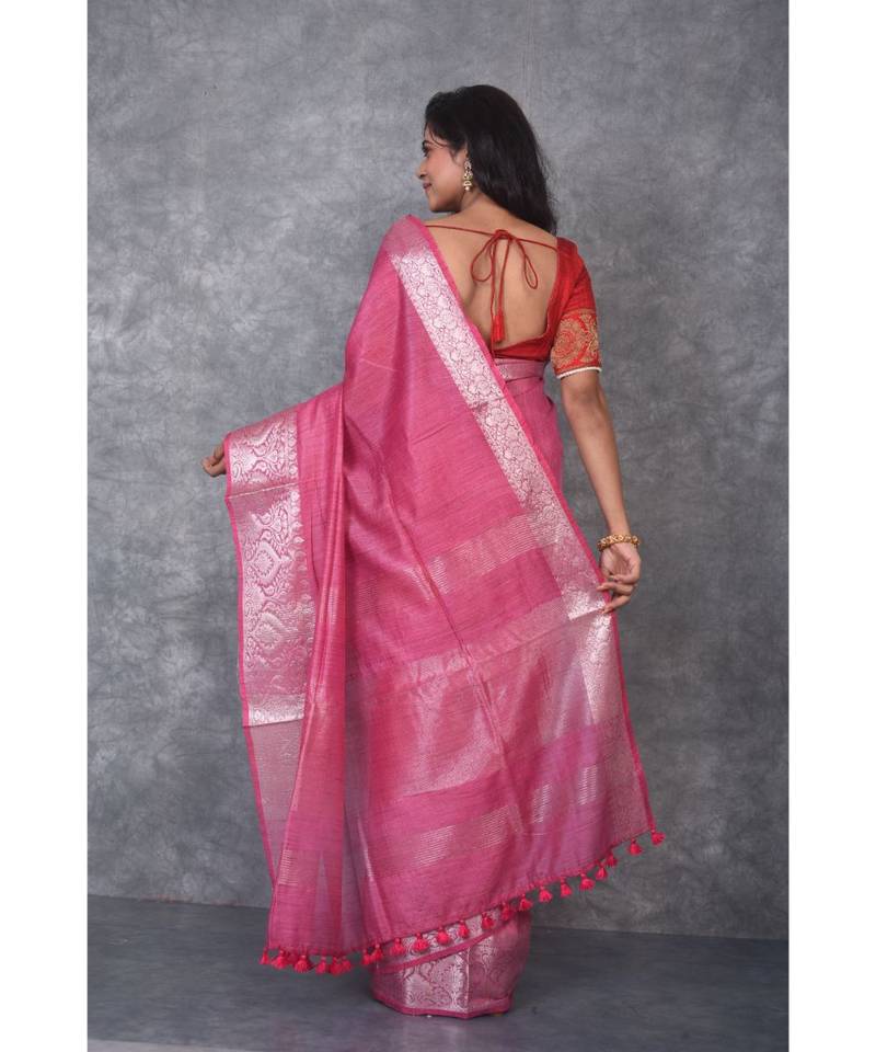 mauve silk hand woven handloom saree with blouse