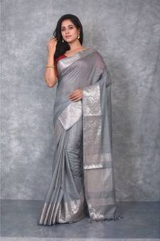 grey silk hand woven handloom saree with blouse