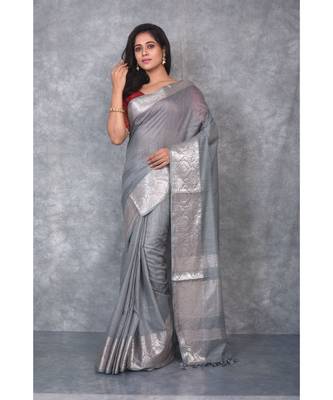grey silk hand woven handloom saree with blouse 1