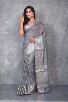 grey silk hand woven handloom saree with blouse