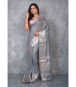 grey silk hand woven handloom saree with blouse