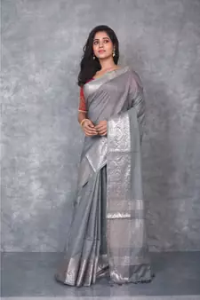 grey silk hand woven handloom saree with blouse